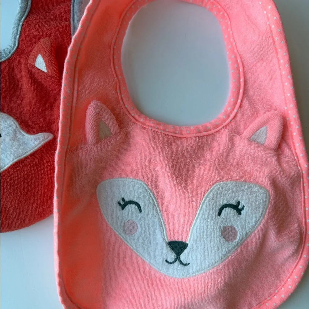 🦊Carter's Fox Baby Bib Set Orange and Pink Set of 2
